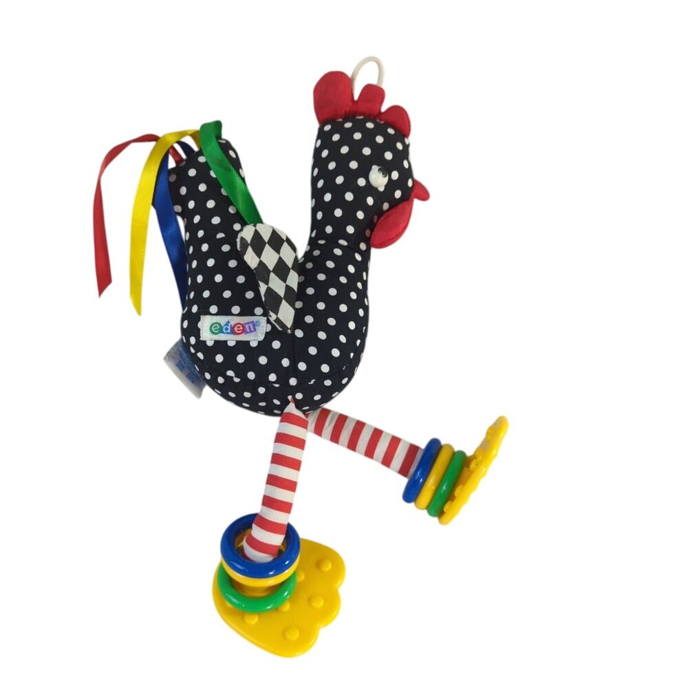 Vintage Eden Rooster Chicken Baby Toy Rattle Texture, Sounds, Plush